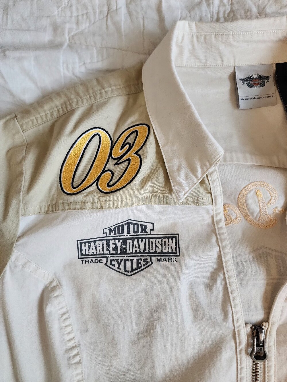 Harley Davidson Shirt Womens Size2XL White Beige Full Zip V-Neck 03 Garage Biker - Picture 4 of 16